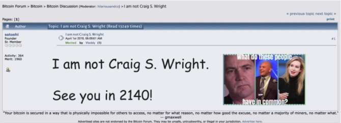 再次发声！愚人节中本聪发新帖：“我不是Craig S. Wright”