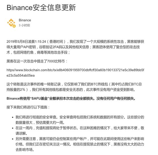 币安失窃，市场惊魂