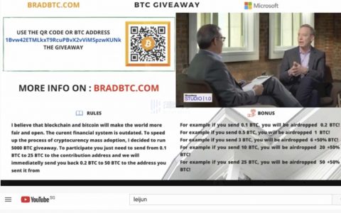 Youtube 上出现利用雷军、微软总裁等商业知名人士进行 BTC 诈骗的作案团队