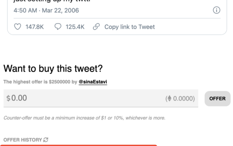 炒作还是创新？Twitter CEO 的推文 NFT 拍卖价达250万美元