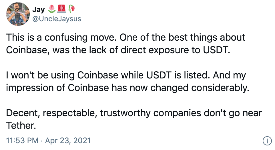 从 Coinbase 两度推迟 USDT 交易，可以看到什么？